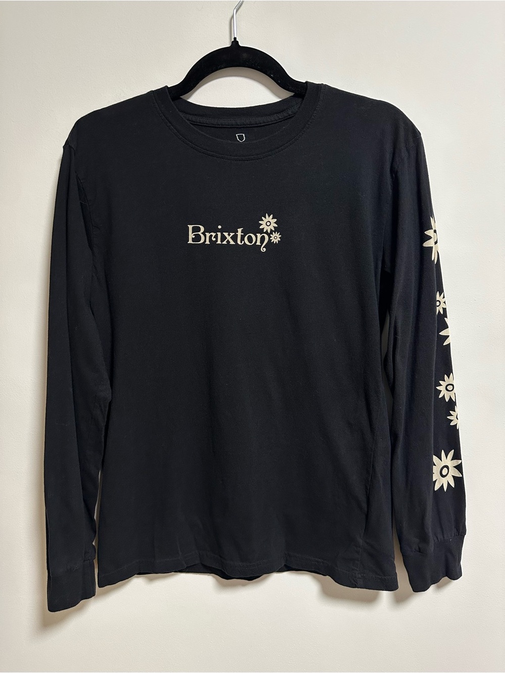 Brixton Black Long-Sleeve Tee with Cream Logo and Sleeve Stars